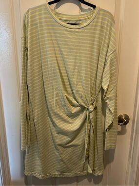 Anthropologie Striped Long-Sleeve Side-Tie Dress — Yellow & Light Blue Size XL